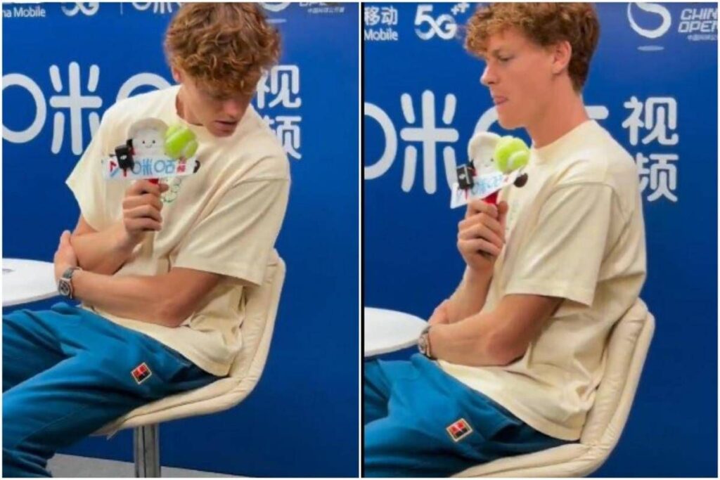 Gli cade il telefono, ma non lo raccoglie: Sinner ‘sbadato’ a Pechino