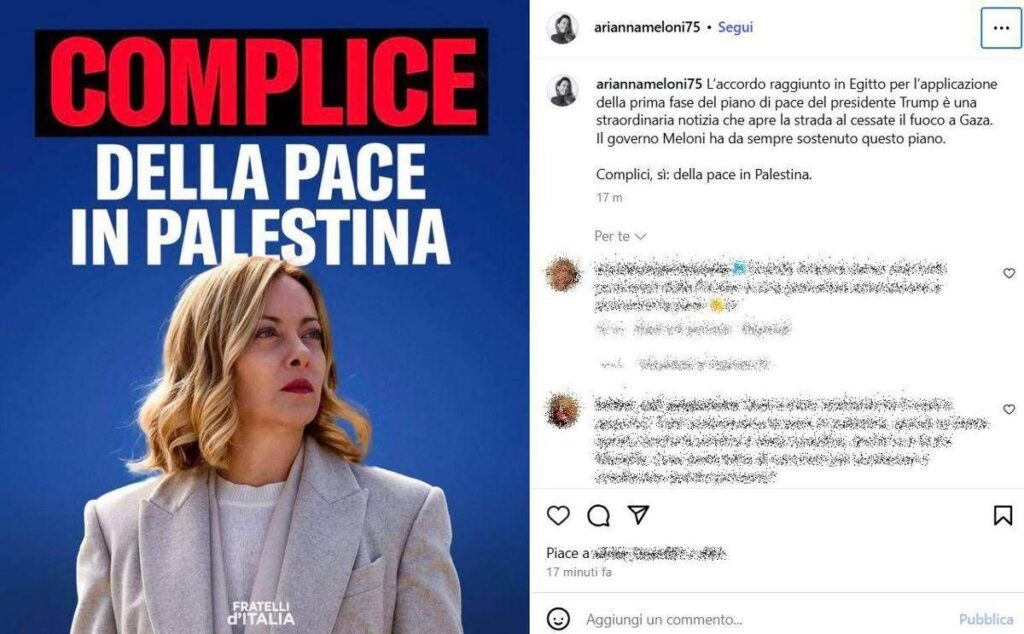 “Meloni complice della pace in Palestina”, il post della sorella Arianna