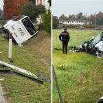 Scontro frontale tra auto e bus di studenti a Ordezo, morto un automobilista