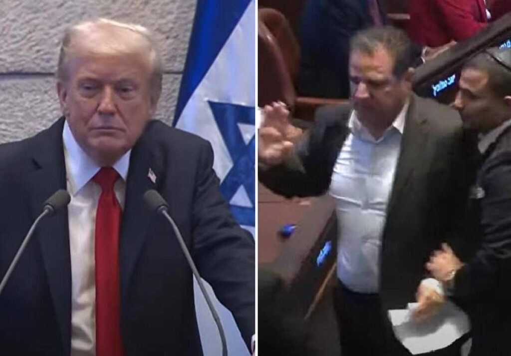 Trump alla Knesset, due deputati protestano: presidente Usa interrotto