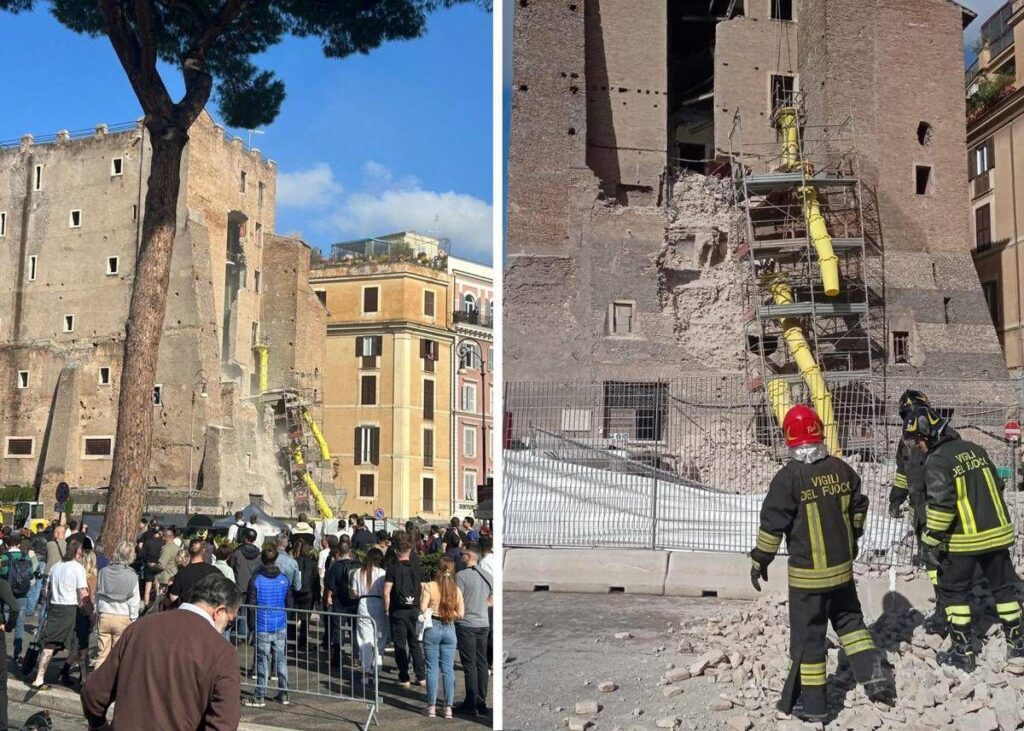Roma, crollata parte di torre ai Fori Imperiali