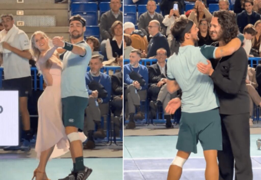 Fognini-Lini, dalla pista di Ballando al campo da tennis: lo show tra un match e l’altro