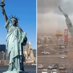 Il vento abbatte la Statua della Libertà (ma non quella di New York): il video