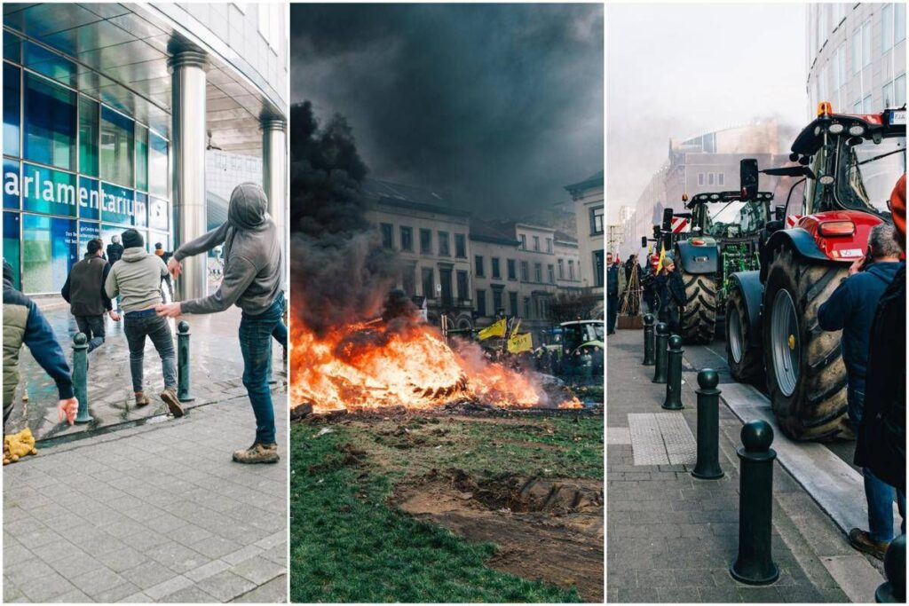 Scontri a Bruxelles, migliaia di agricoltori in piazza: lancio di pietre sugli edifici del Parlamento europeo