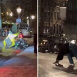 Amsterdam congelata: si scivola tra strade ghiacciate e scene surreali