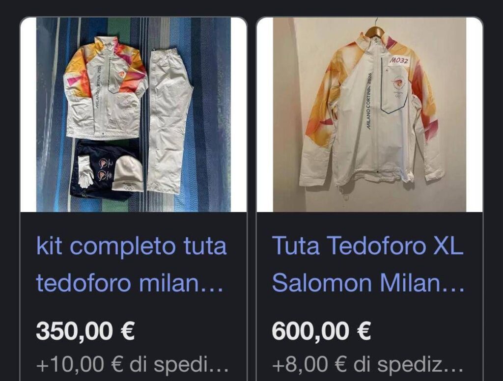 Milano Cortina, le tute dei tedofori in vendita a prezzi folli su piattaforme online