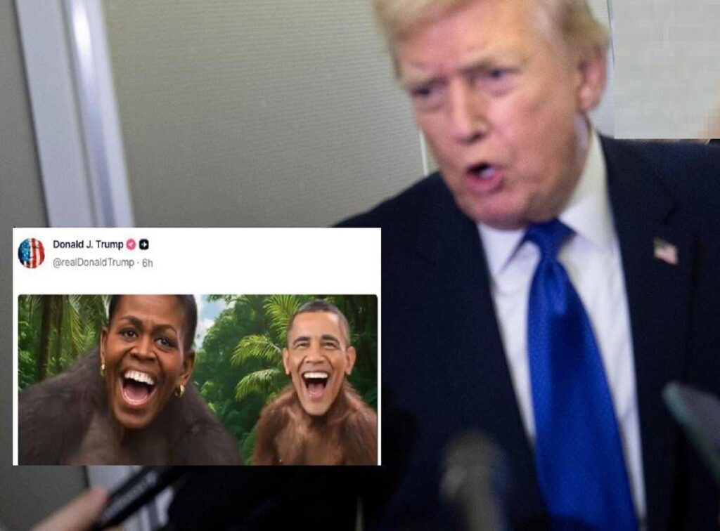 Video razzista con gli Obama, Trump condanna ma non si scusa: “Non l’avevo visto”