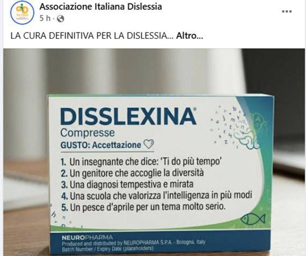 “Trovata cura per la dislessia, è la Disslexina”, il pesce d’aprile che fa riflettere