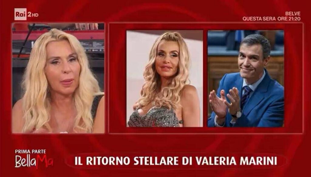 Valeria Marini e la chat con Sanchez: “Io gli ho scritto. Ha risposto? No”