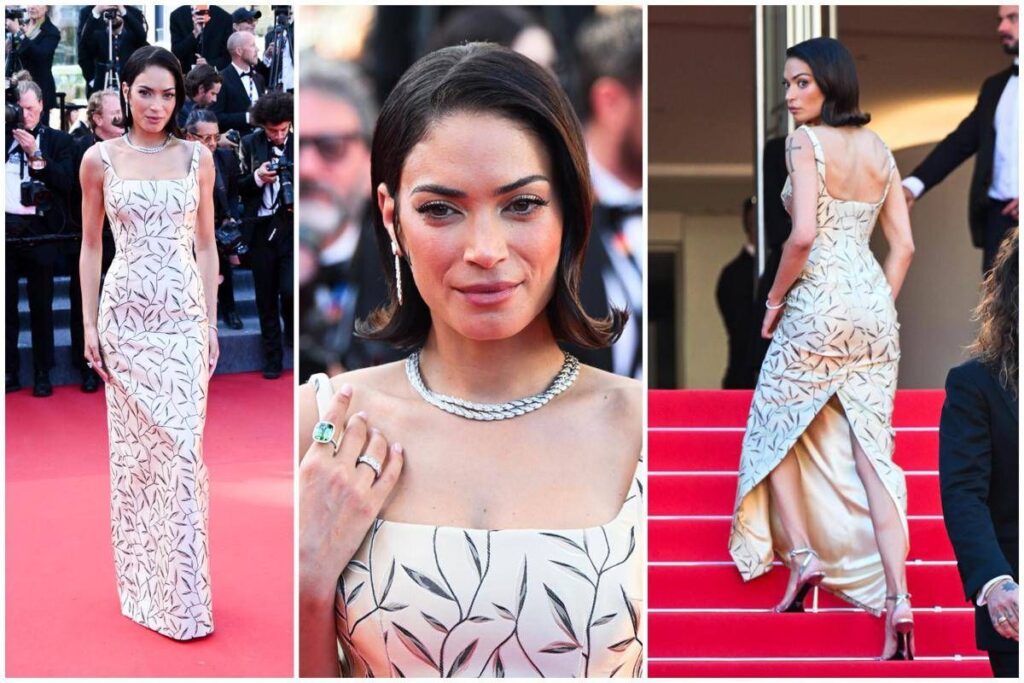 Cannes, Elodie sul tappeto rosso con un look da diva d’altri tempi