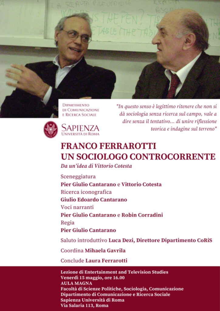 Sapienza ricorda Franco Ferrarotti con l’incontro-spettacolo “Franco Ferrarotti. Un sociologo controcorrente”