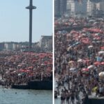 Spiaggia presa d’assalto, ‘sold out’ di ombrelloni e lettini: il video virale