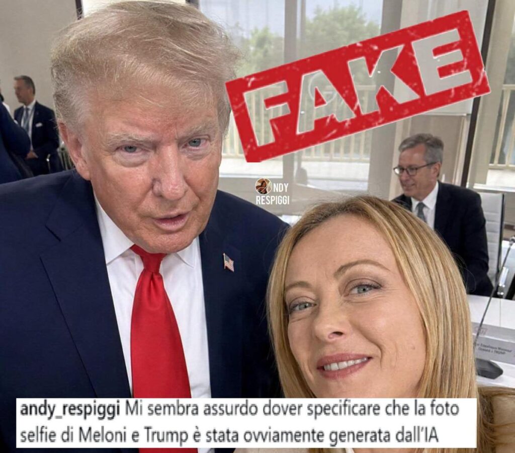 Meloni-Trump, deputato M5S pubblica ‘selfie’. Fratelli d’Italia: “Foto creata con AI, magistratura agisca”