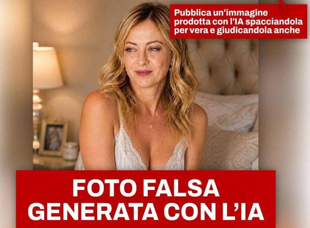 Meloni mezza nuda sul letto? La premier: “Ci deve essere scritto ‘prodotto con Ai’, se no abbiamo un problema”