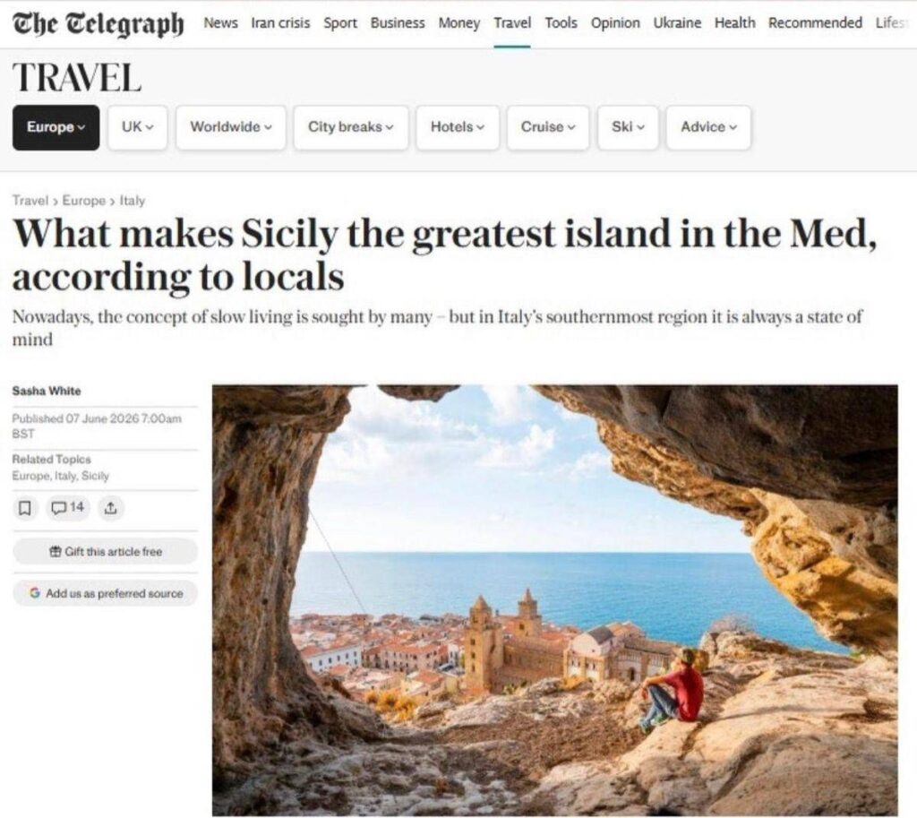 Per Telegraph ora la Sicilia è “l’isola più bella” del Mediterraneo. Schifani: “Servizio riparatorio dopo caso Dua Lipa”