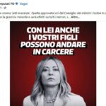 ‘Con Meloni i vostri figli possono andare in carcere’: lo slogan choc del Pd sulla giustizia