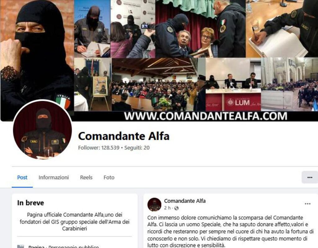 E’ morto il ‘Comandante Alfa’, tra fondatori Gis Carabinieri