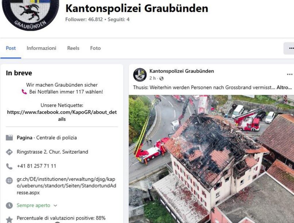 Svizzera, incendio in un condominio a Thusis: due morti e diversi dispersi