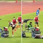 Calciatore investito in campo, l’incidente da brividi