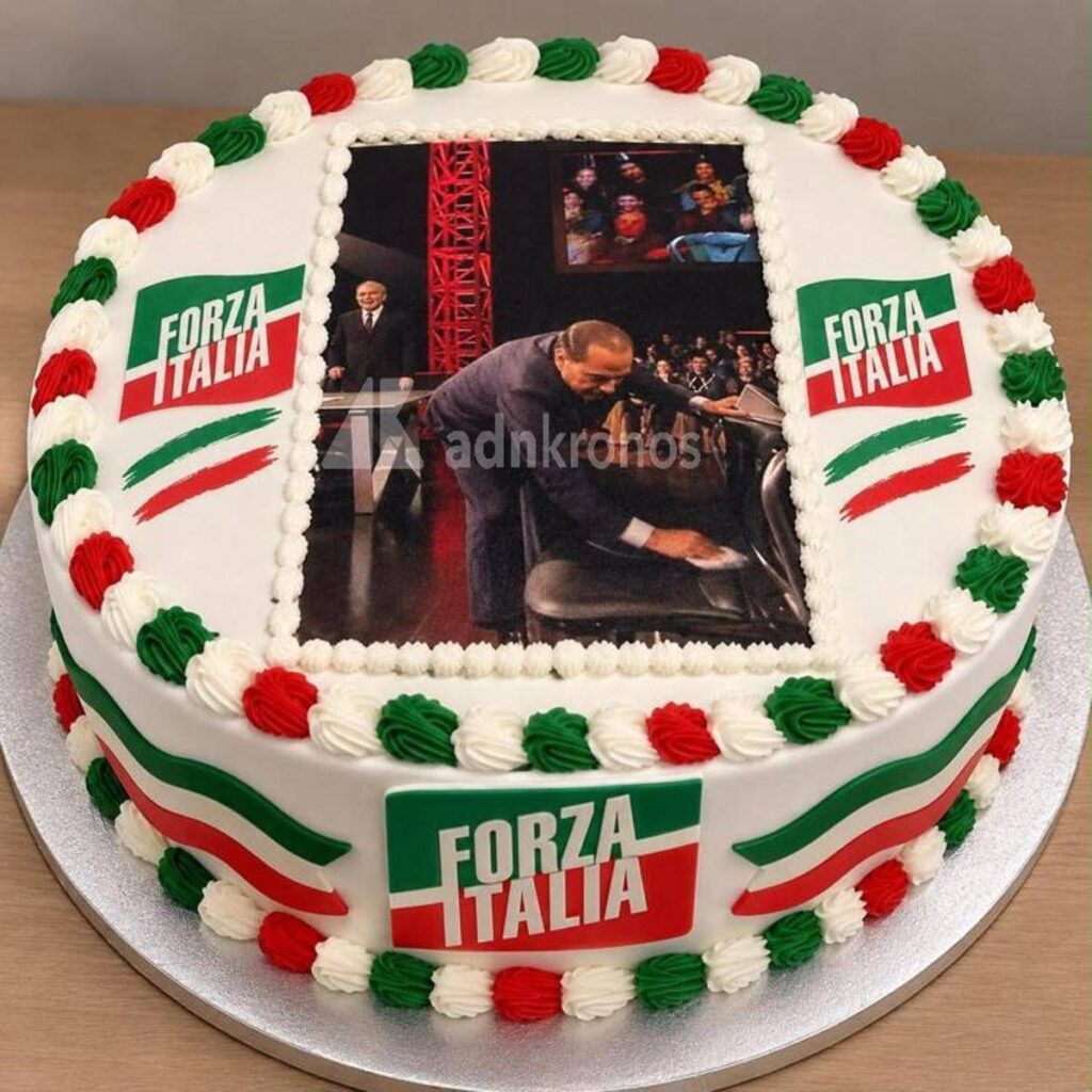 Forza Italia a Napoli ricorda il compleanno di Berlusconi, spunta la torta per il 29 settembre con il Cav che ‘pulisce’ la sedia di Travaglio
