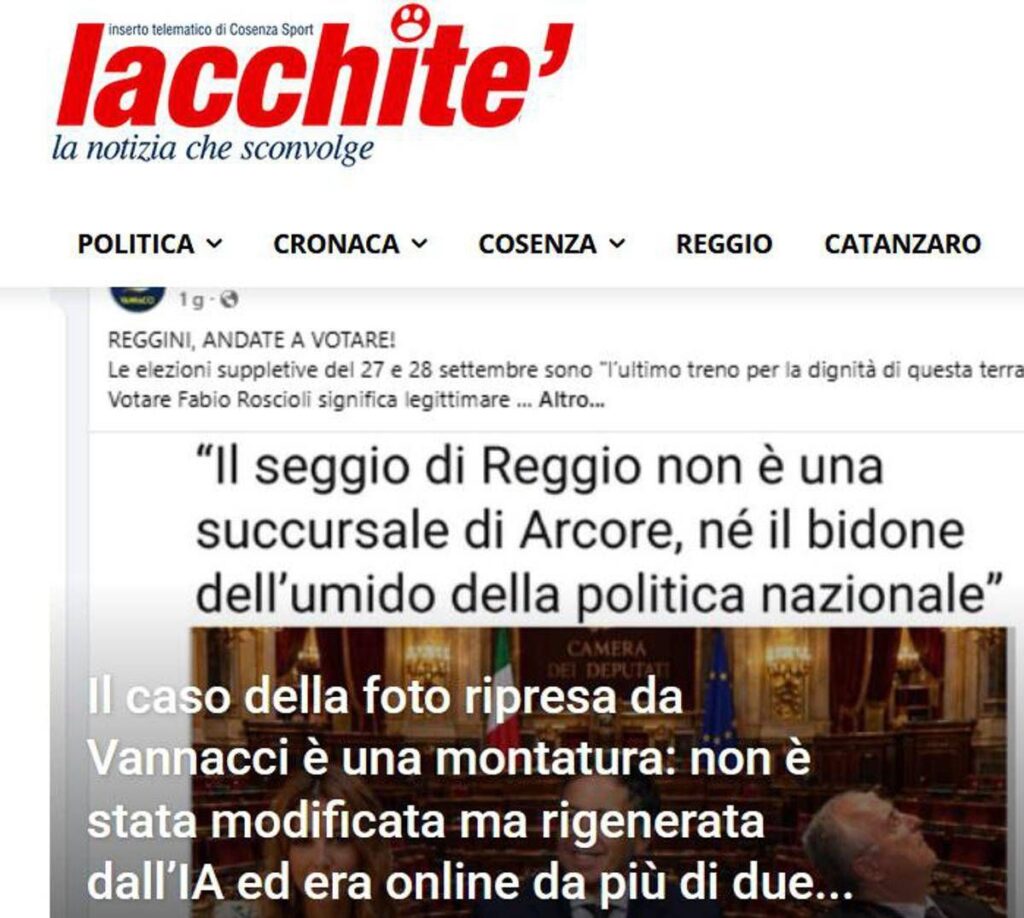 Siracusano-Vannacci, il blog Iacchite’ chiarisce: “La foto IA non è stata realizzata da noi”