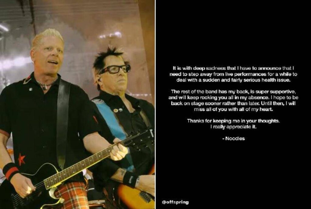 The Offspring, il chitarrista Noodles si ferma: “Ho un problema di salute”