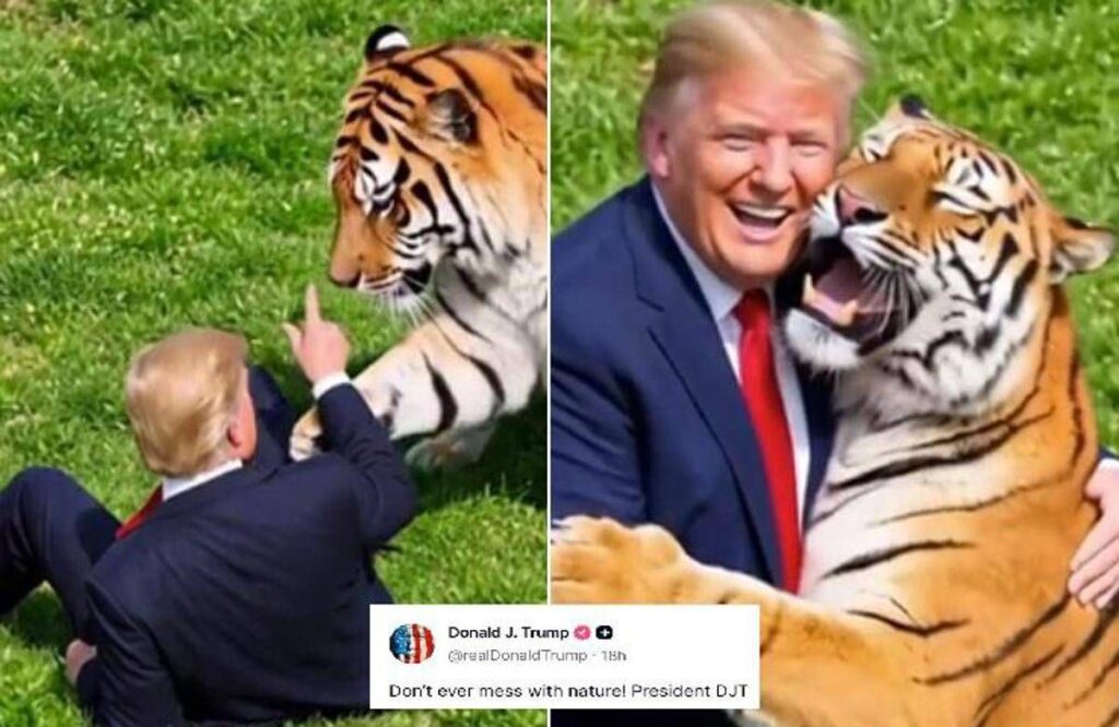 Uomo sbranato da una tigre, Trump posta il video: “Non si scherza con la natura”. Poi pubblica la parodia con IA